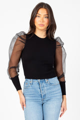 Maddie Organza Puff Sleeve Knit Top