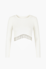 Stasia Rhinestone Fringe Crop Knit Top