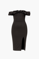 Coralie Off The Shoulder Ruffle Trim Midi Dress