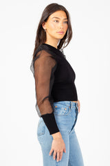Maddie Organza Puff Sleeve Knit Top