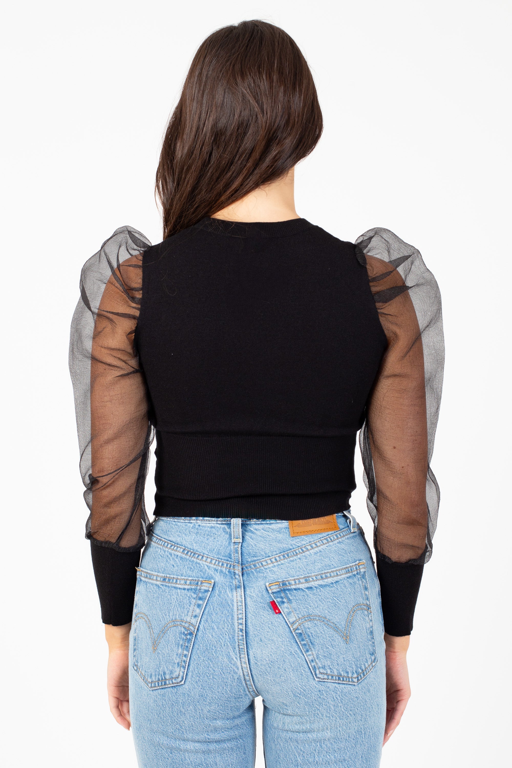 Maddie Organza Puff Sleeve Knit Top