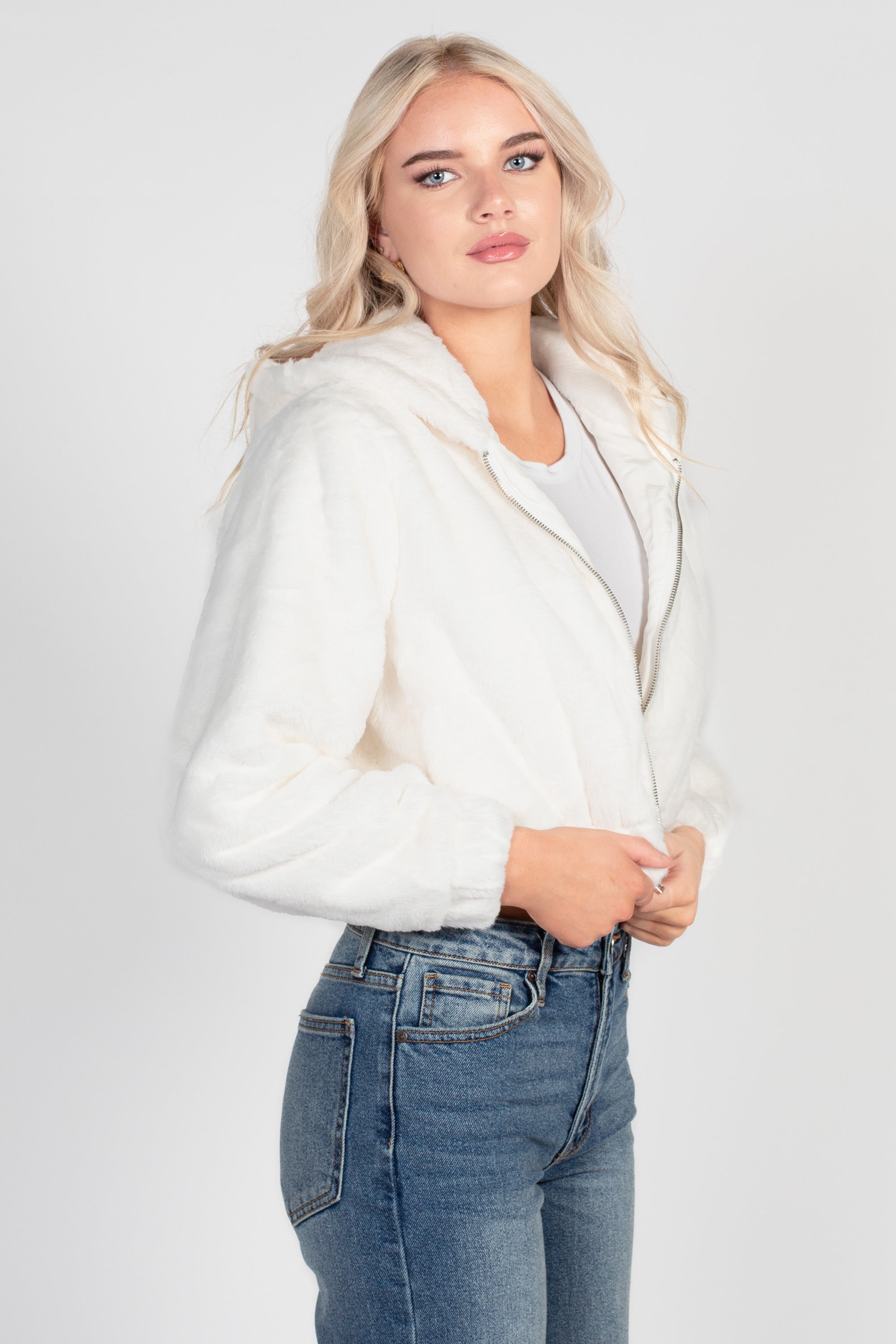 Alethea Hooded Faux Fur Bomber Jacket