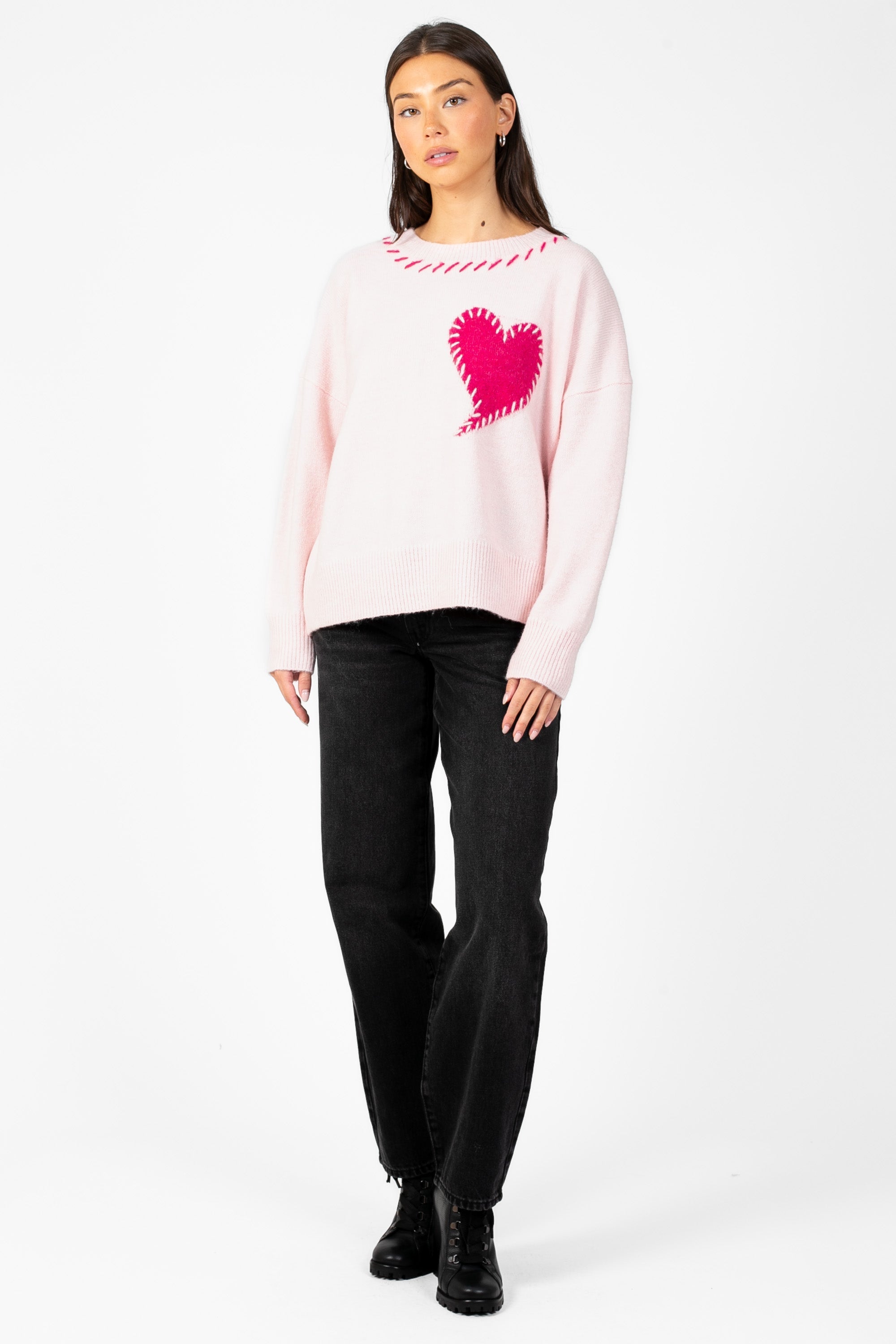 Lyla + Luxe® Heart Stitch Crew Neck Sweater
