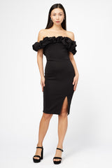 Coralie Off The Shoulder Ruffle Trim Midi Dress