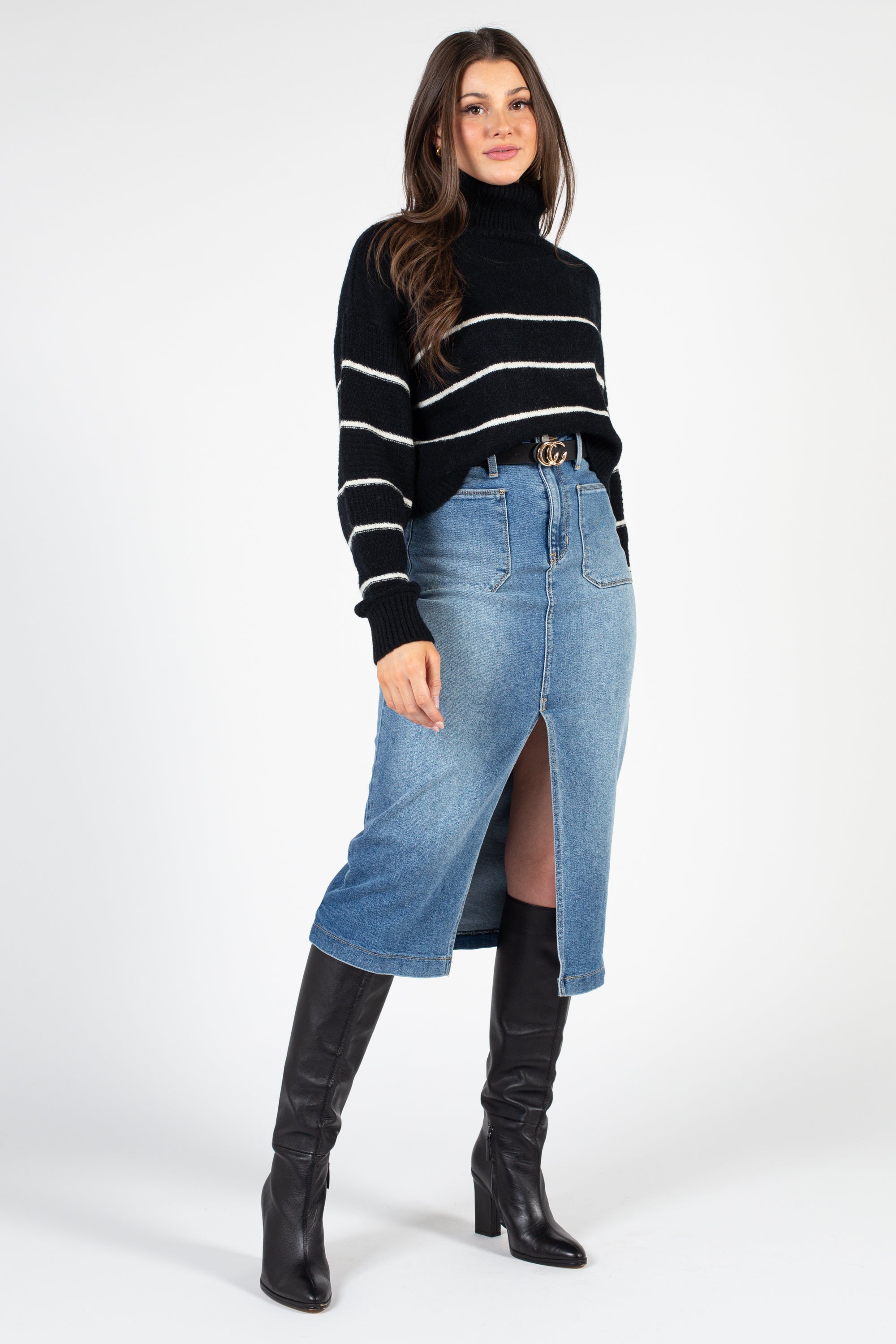 Ambrielle Turtleneck Stripe Sweater