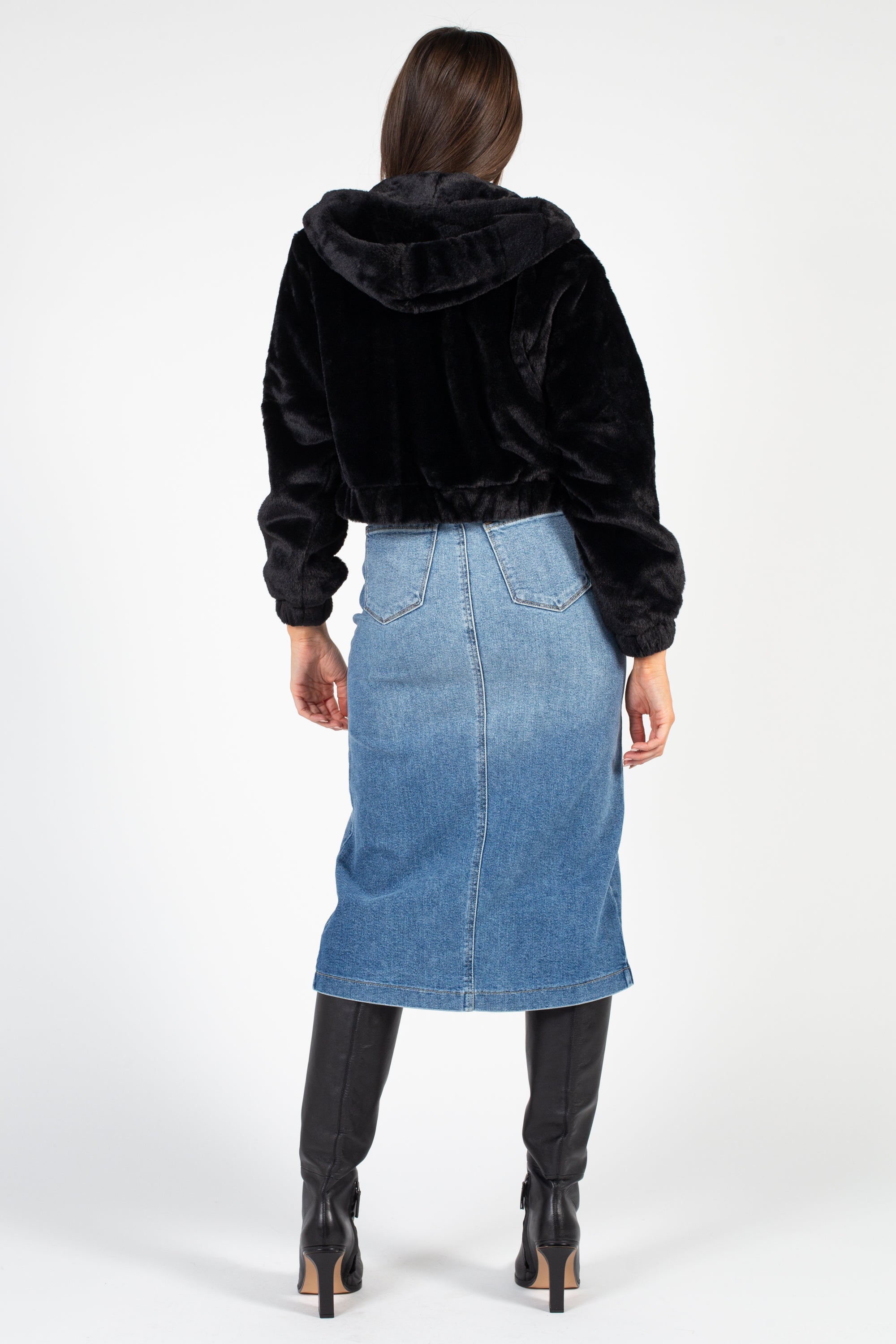 Alethea Hooded Faux Fur Bomber Jacket