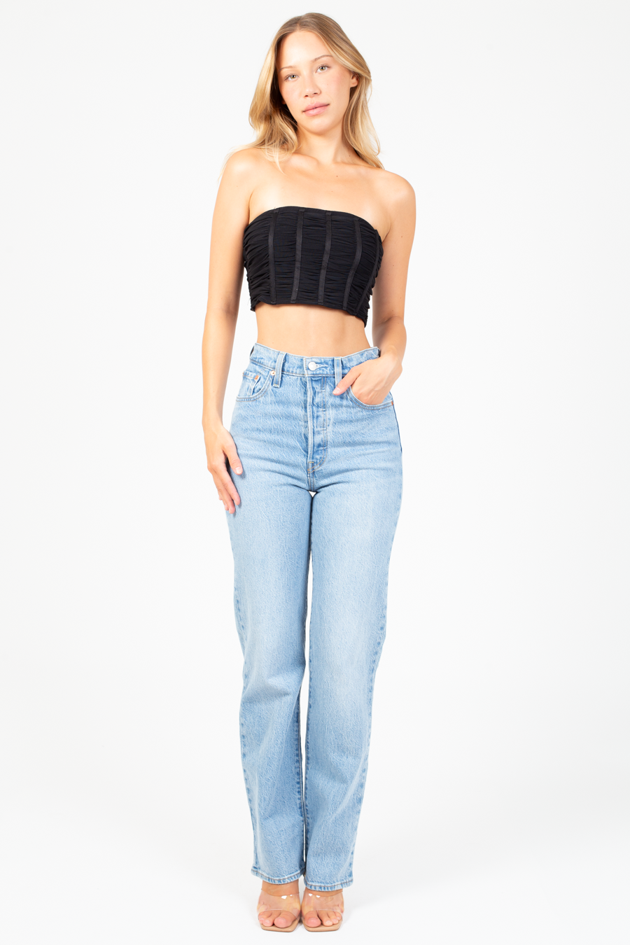 Bailee Ruched Mesh Crop Blouse