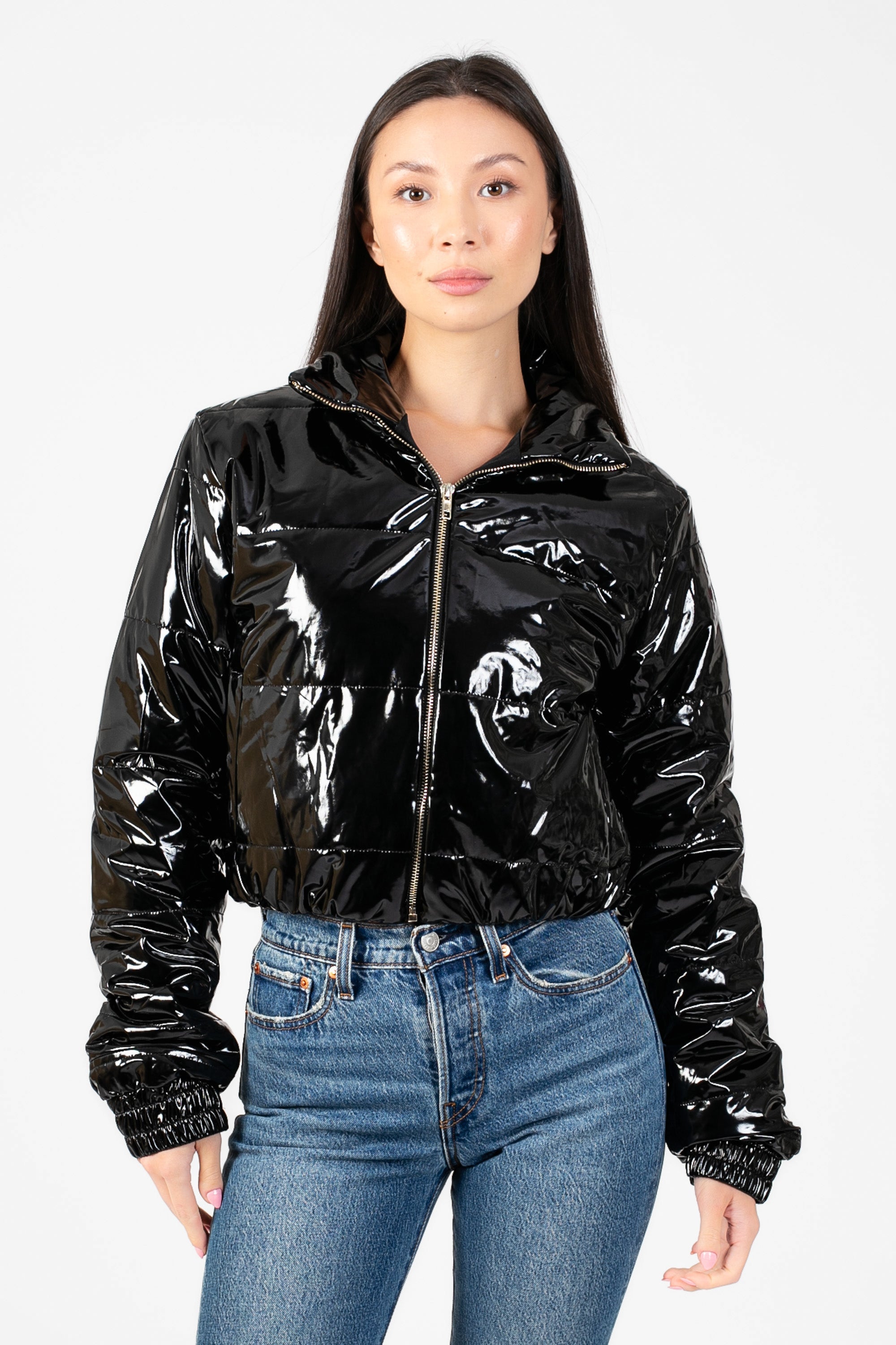 Lola Patent Bomber Puffer Jacket