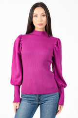 Kayla Ribbed Knit Puff Sleeve Sweater