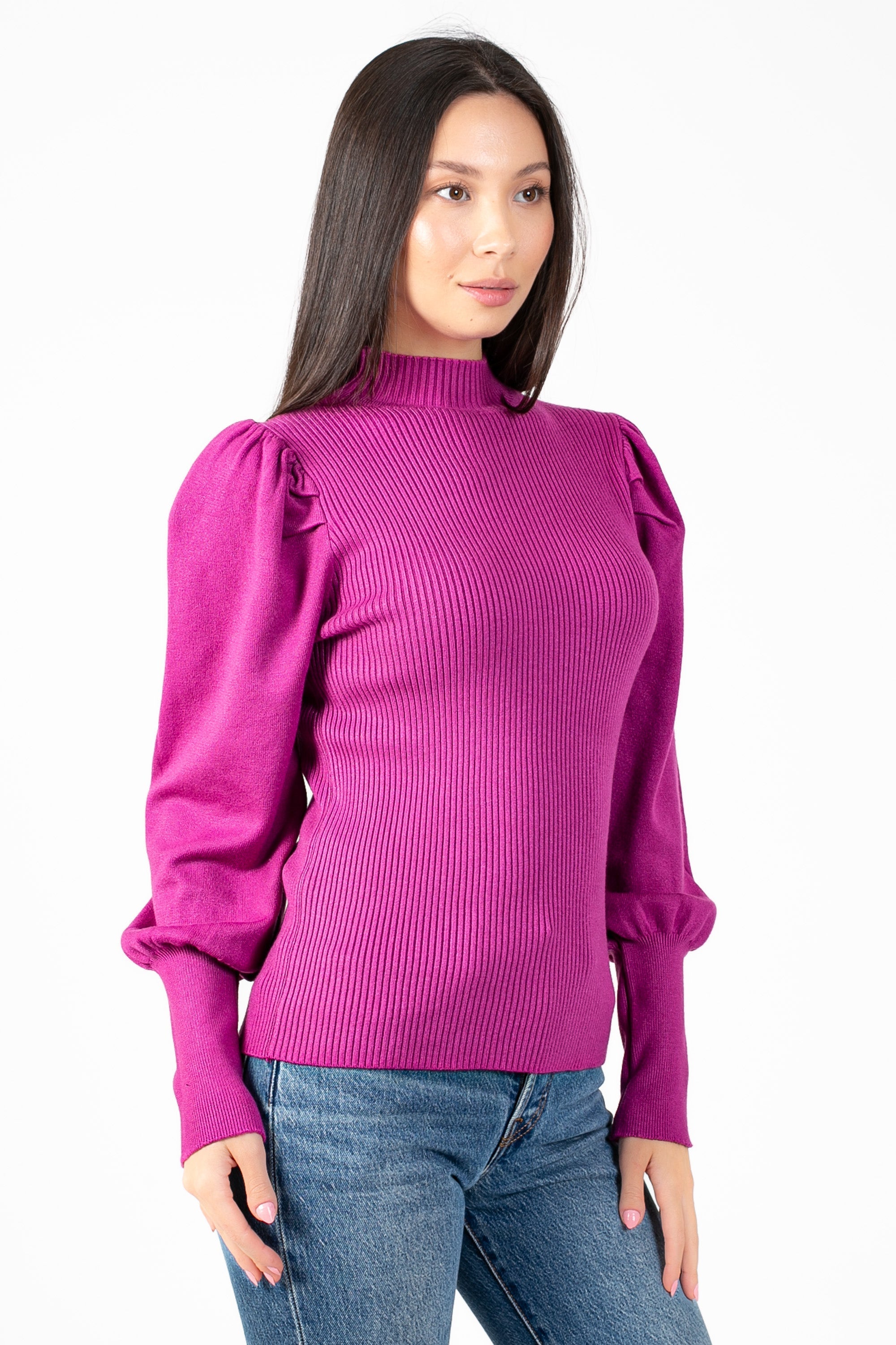 Kayla Ribbed Knit Puff Sleeve Sweater