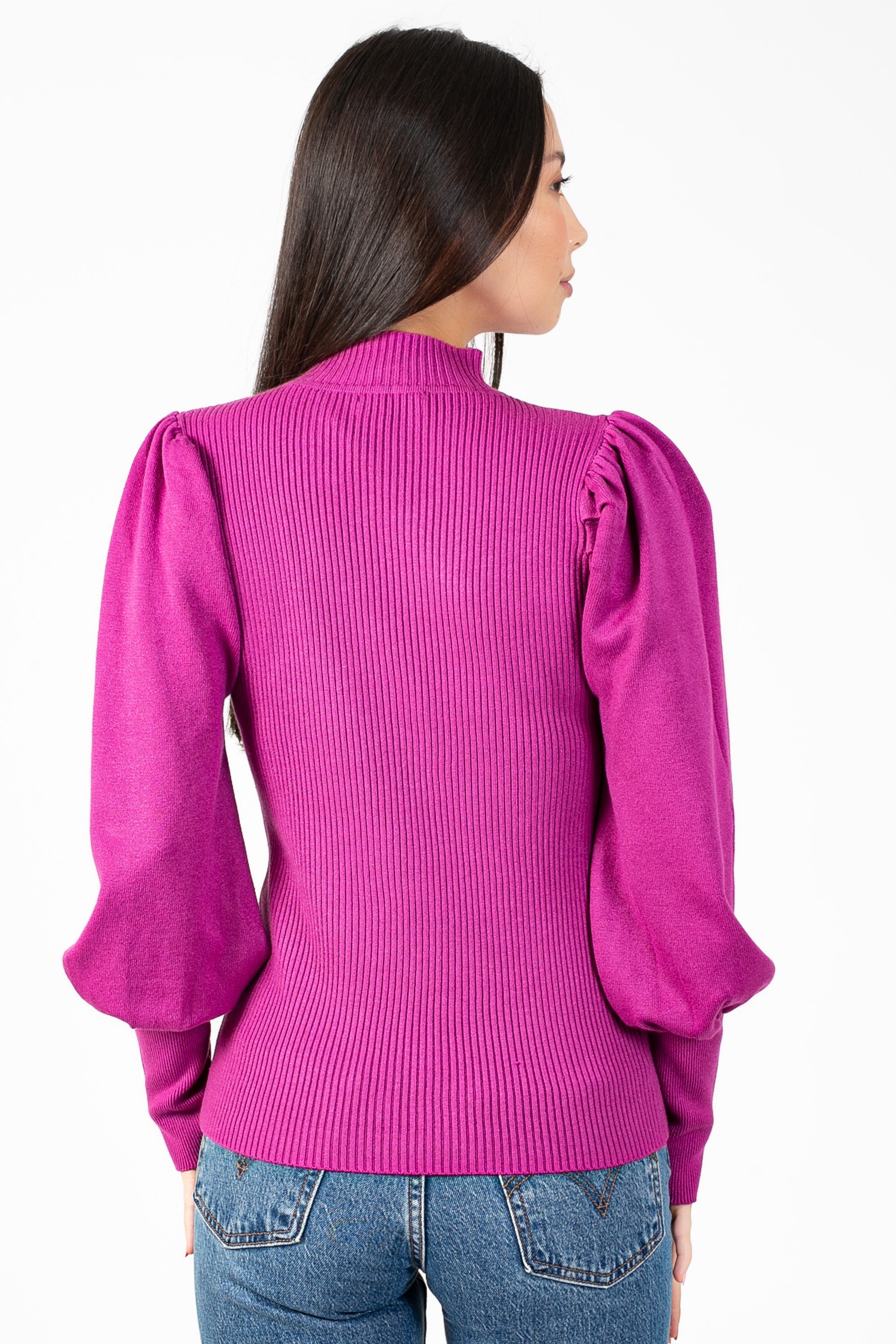 Kayla Ribbed Knit Puff Sleeve Sweater